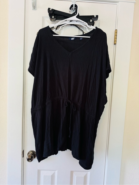 Lands' End Tops - Lands’ End Black Gauze Tunic Top 2X V-Neck Crinkle Texture Drawstring Waist